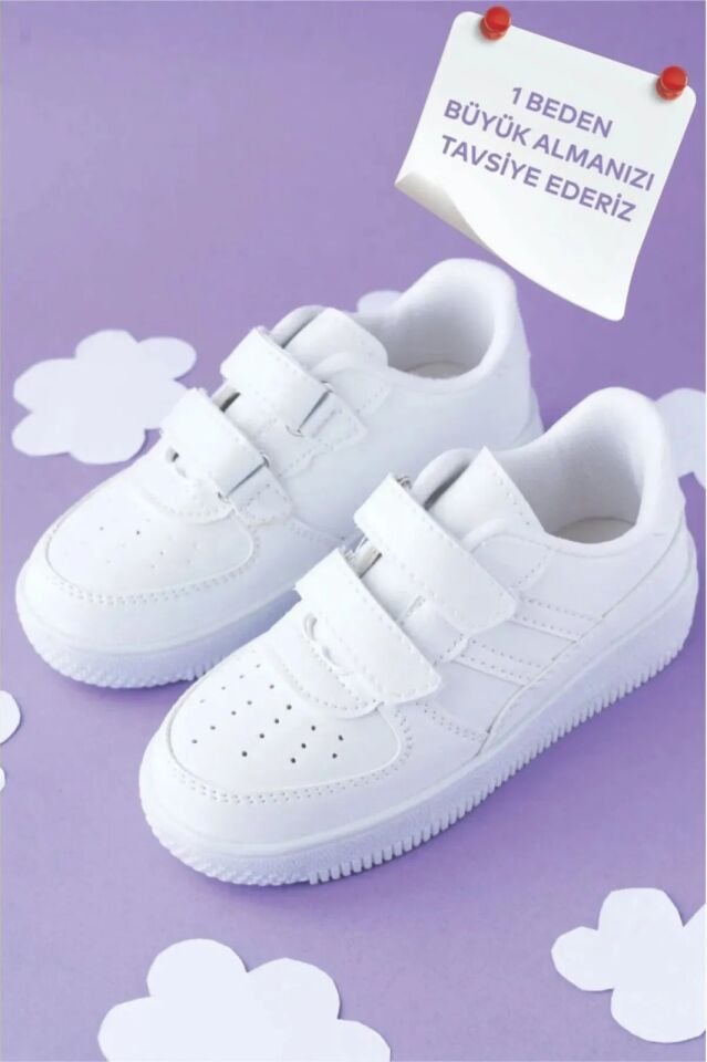 Kids Unisex Bebek Çocuk Spor Ayakkabı Sneakers Okul Ayakkabısı BEYAZ - BEYAZ - 26