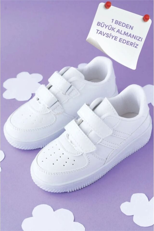 Kids Unisex Bebek Çocuk Spor Ayakkabı Sneakers Okul Ayakkabısı BEYAZ - BEYAZ - 26
