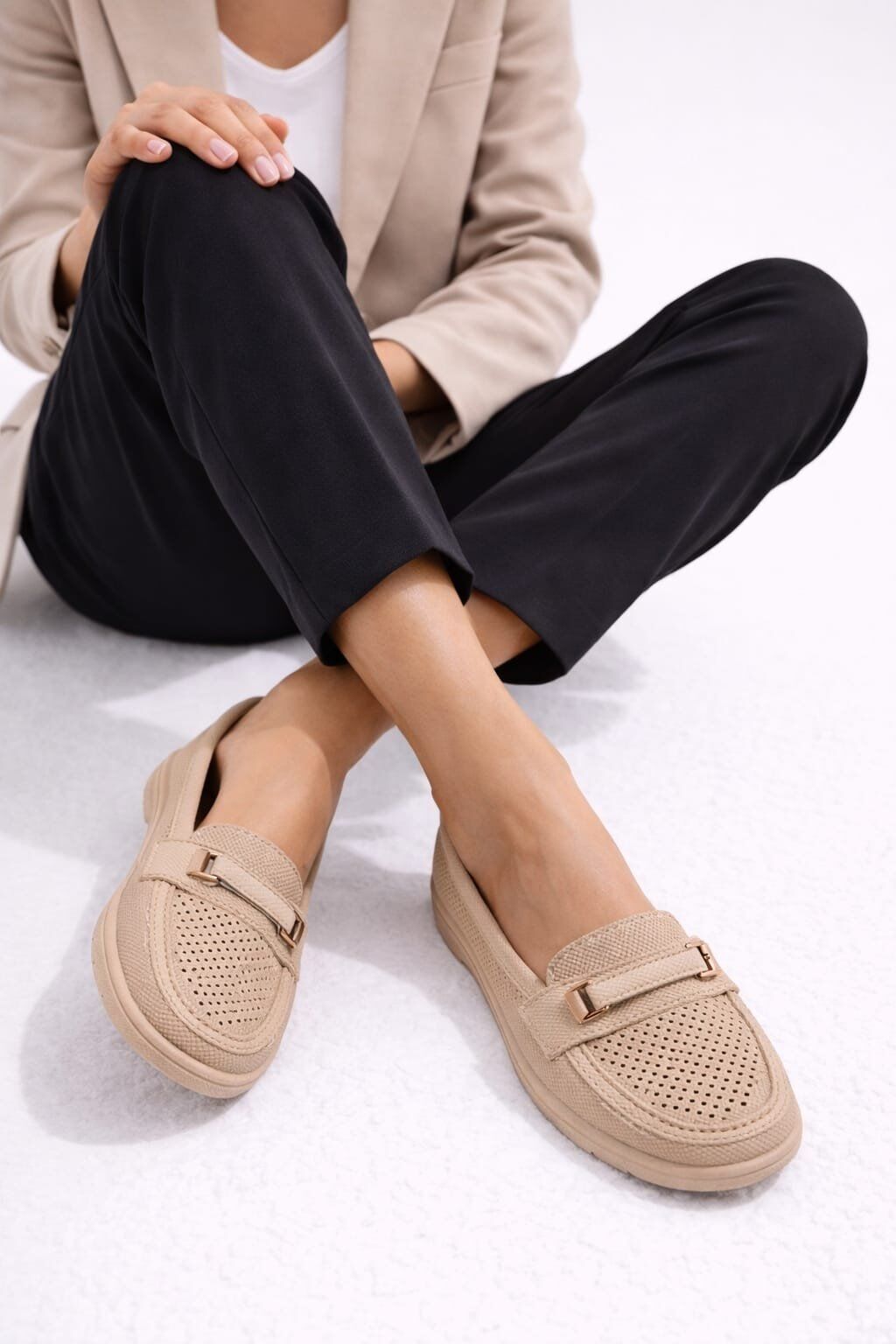 Kadın Comfort Taban Ortopedik Loafer Günlük Genç Anne Ayakkabı Babet 203 KREM - 38
