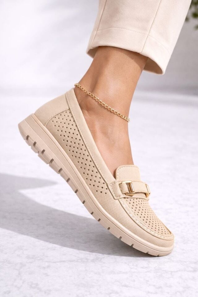 Kadın Comfort Taban Ortopedik Loafer Günlük Genç Anne Ayakkabı Babet 203 KREM - 38