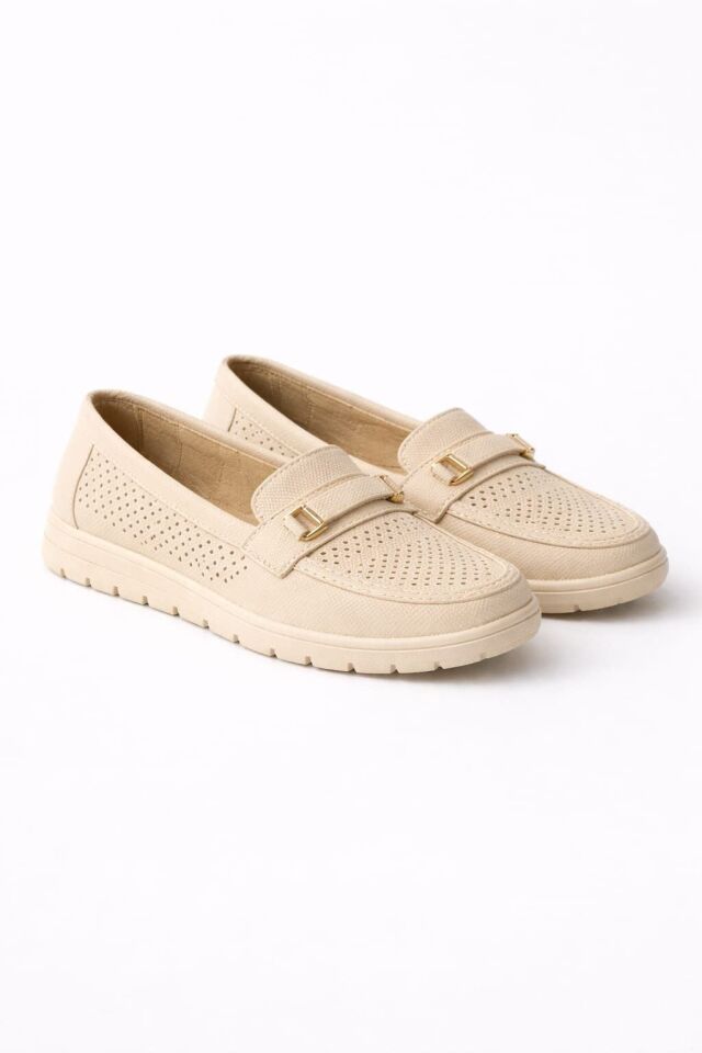 Kadın Comfort Taban Ortopedik Loafer Günlük Genç Anne Ayakkabı Babet 203 KREM - 38