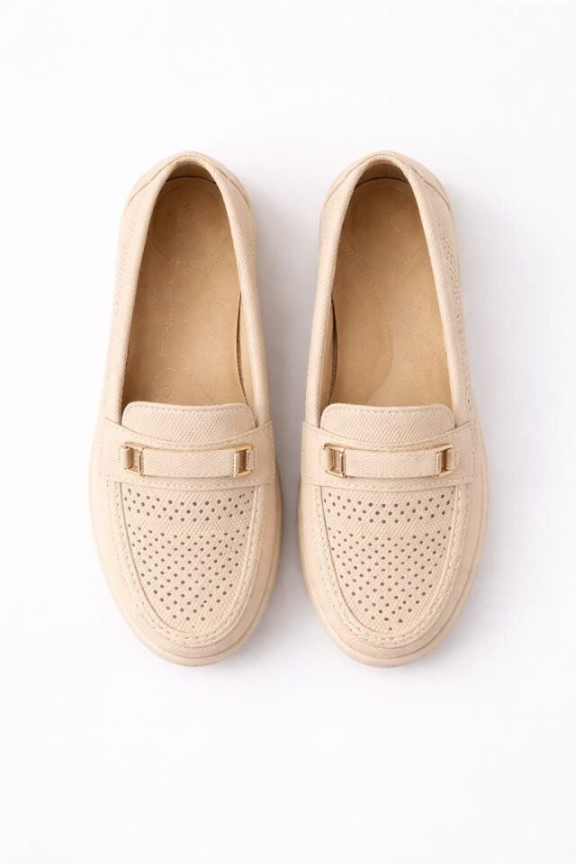 Kadın Comfort Taban Ortopedik Loafer Günlük Genç Anne Ayakkabı Babet 203 KREM - 38