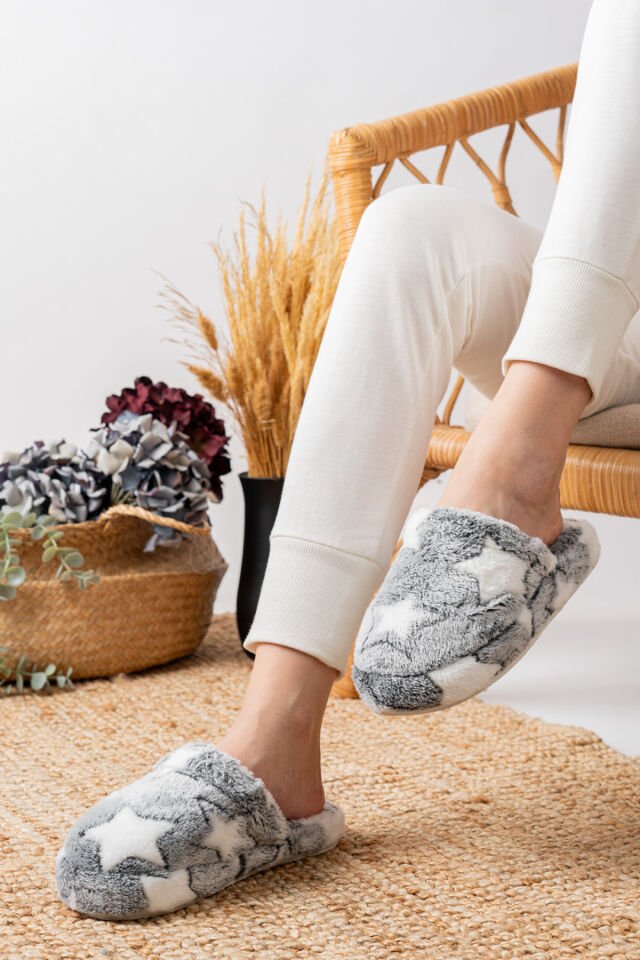 Kadın Yıldızlı Peluş Ev Terliği Çeyiz-bohça Terliği