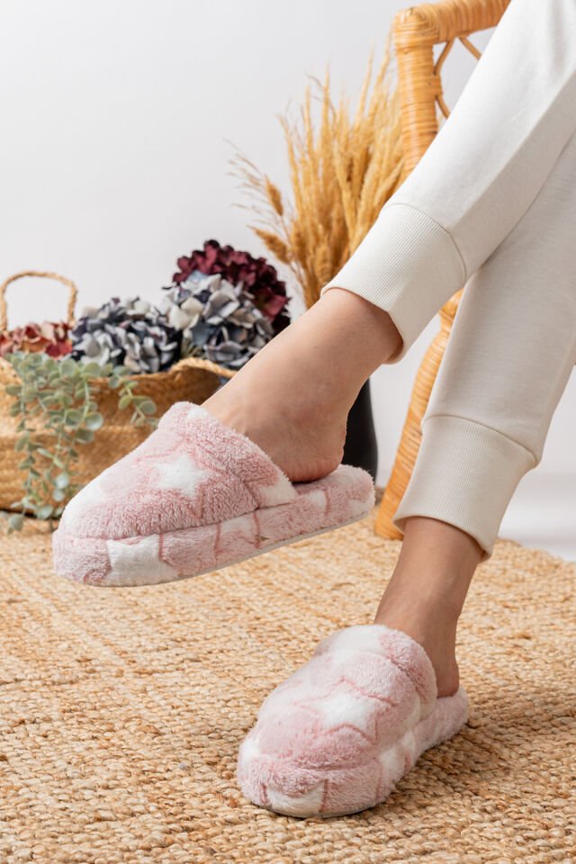 Kadın Yıldızlı Peluş Ev Terliği Çeyiz-bohça Terliği PUDRA - 40