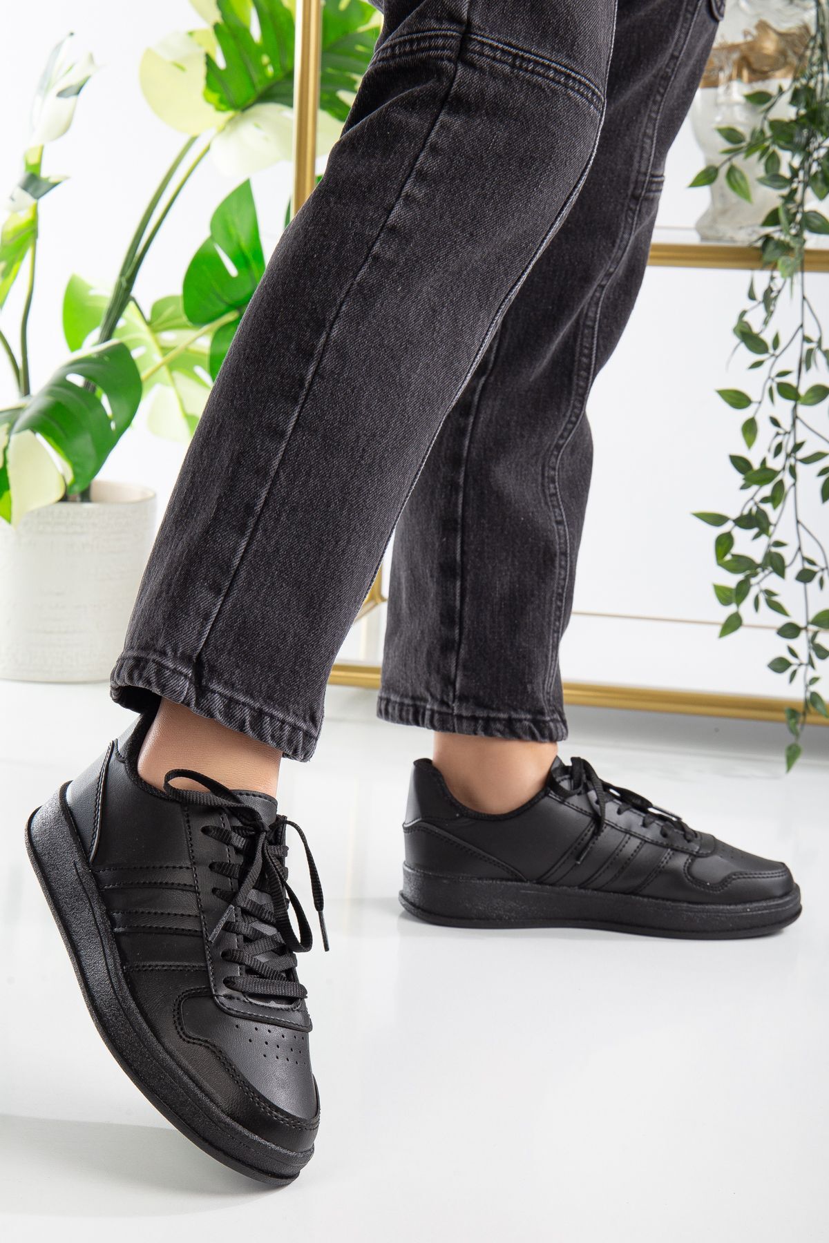 Unisex Spor Ayakkabı Günlük Casual Sneakers SİYAH-SİYAH - 36