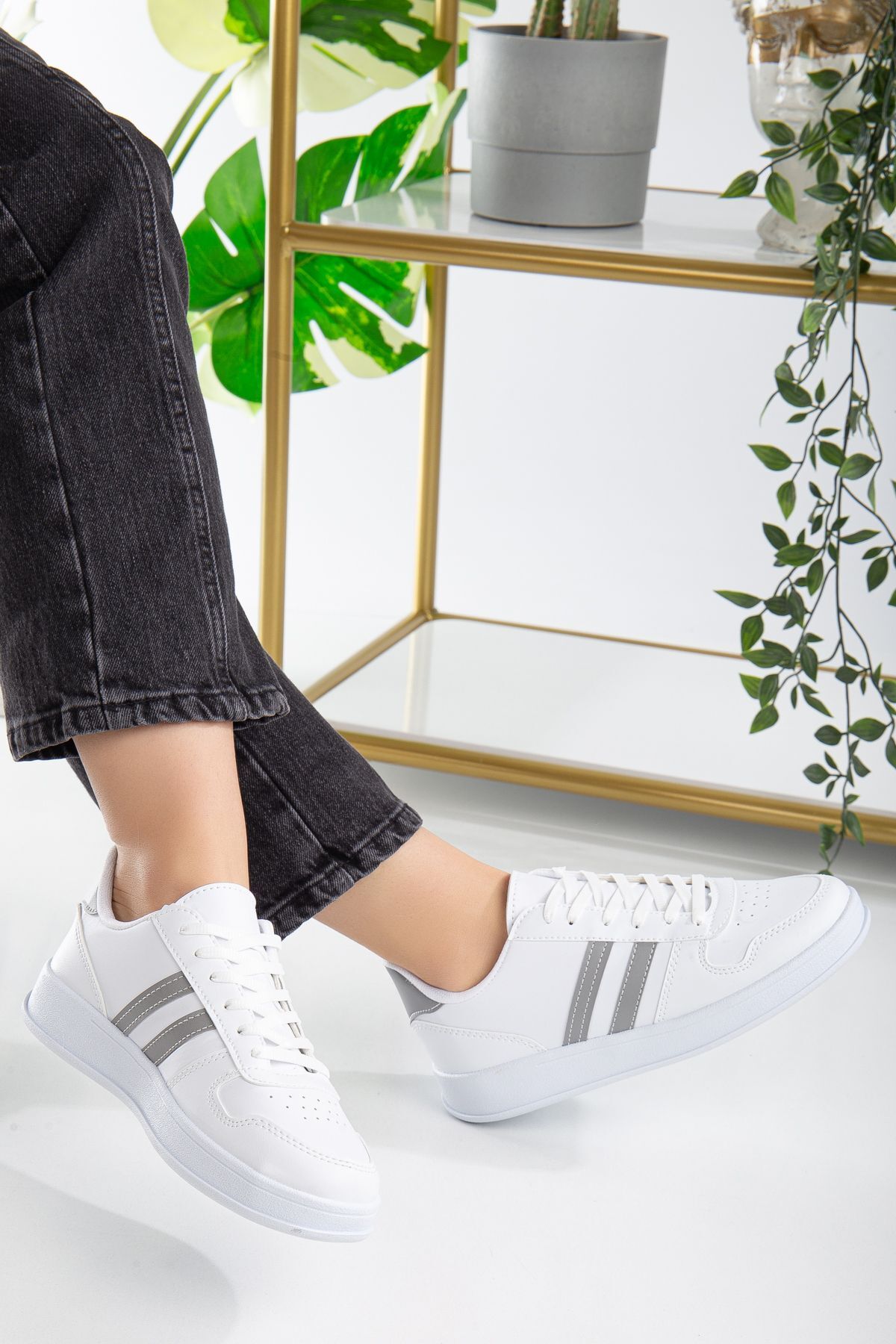 Unisex Spor Ayakkabı Günlük Casual Sneakers BEYAZ-GÜMÜŞ - 38
