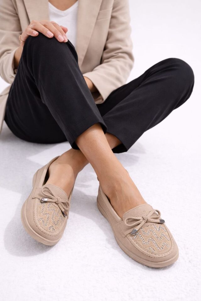 Kadın Comfort Taban Ortopedik Loafer Günlük Genç Anne Ayakkabı Babet 202 KREM - 39