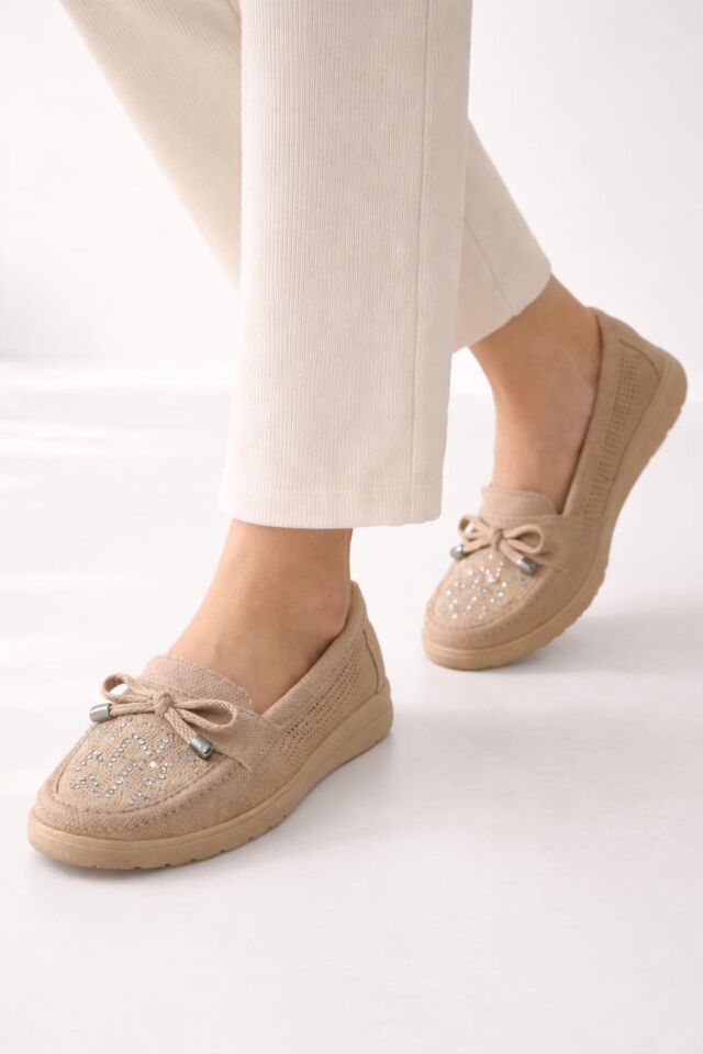 Kadın Comfort Taban Ortopedik Loafer Günlük Genç Anne Ayakkabı Babet 202 KREM - 40