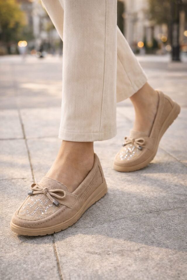 Kadın Comfort Taban Ortopedik Loafer Günlük Genç Anne Ayakkabı Babet 202 KREM - 40