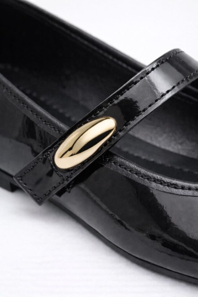 Kadın Rugan Babet Şık Tokalı Ortopedik Taban Günlük Ayakkabı SİYAH - 40