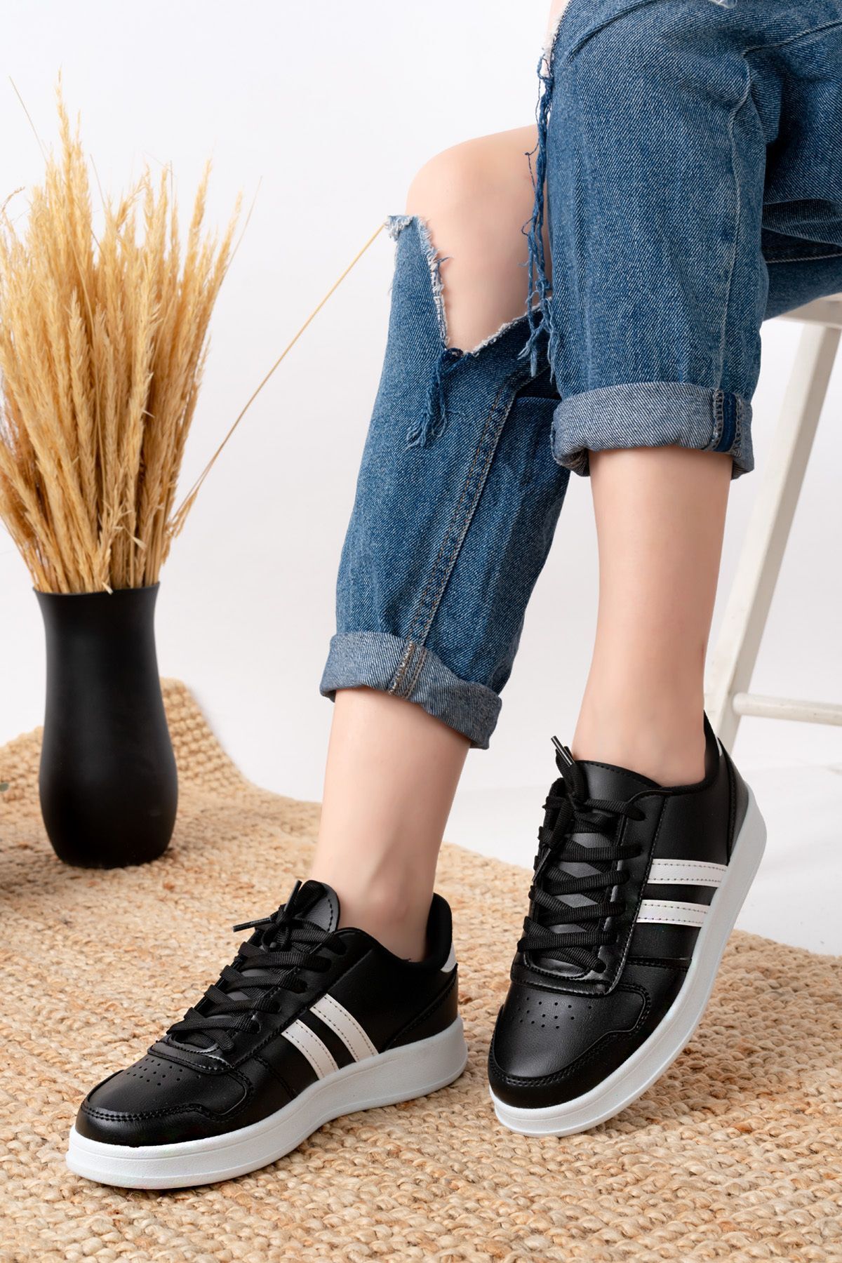 Unisex Spor Ayakkabı Günlük Casual Sneakers SİYAH-BEYAZ - 36