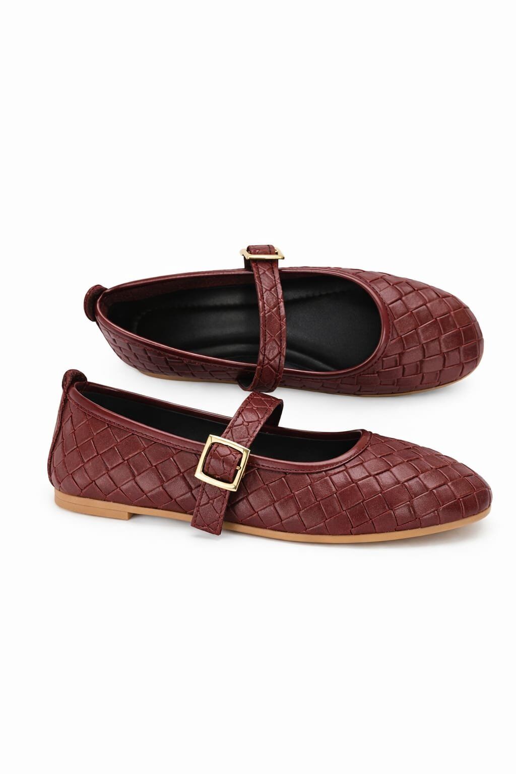 Kadın Babet ayakkabı Klasik Örgü Deri Desenli Esnekligi Ve Zarif Günlük Babet BORDO - 40