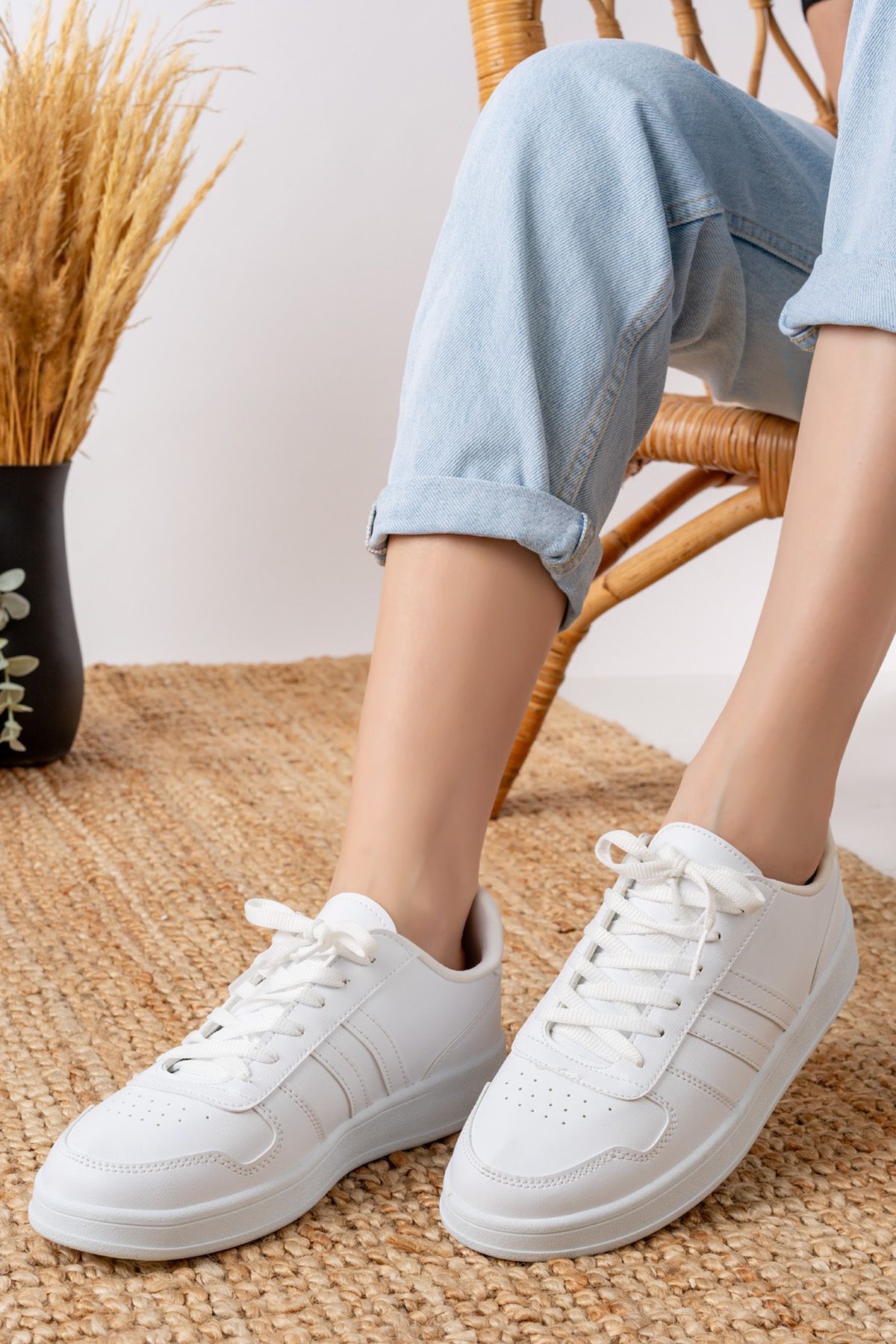 Unisex Spor Ayakkabı Günlük Casual Sneakers BEYAZ-BEYAZ - 36