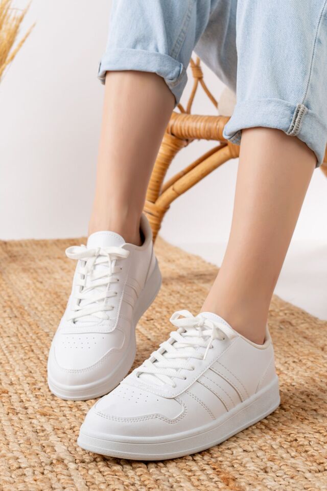 Unisex Spor Ayakkabı Günlük Casual Sneakers BEYAZ-BEYAZ - 36