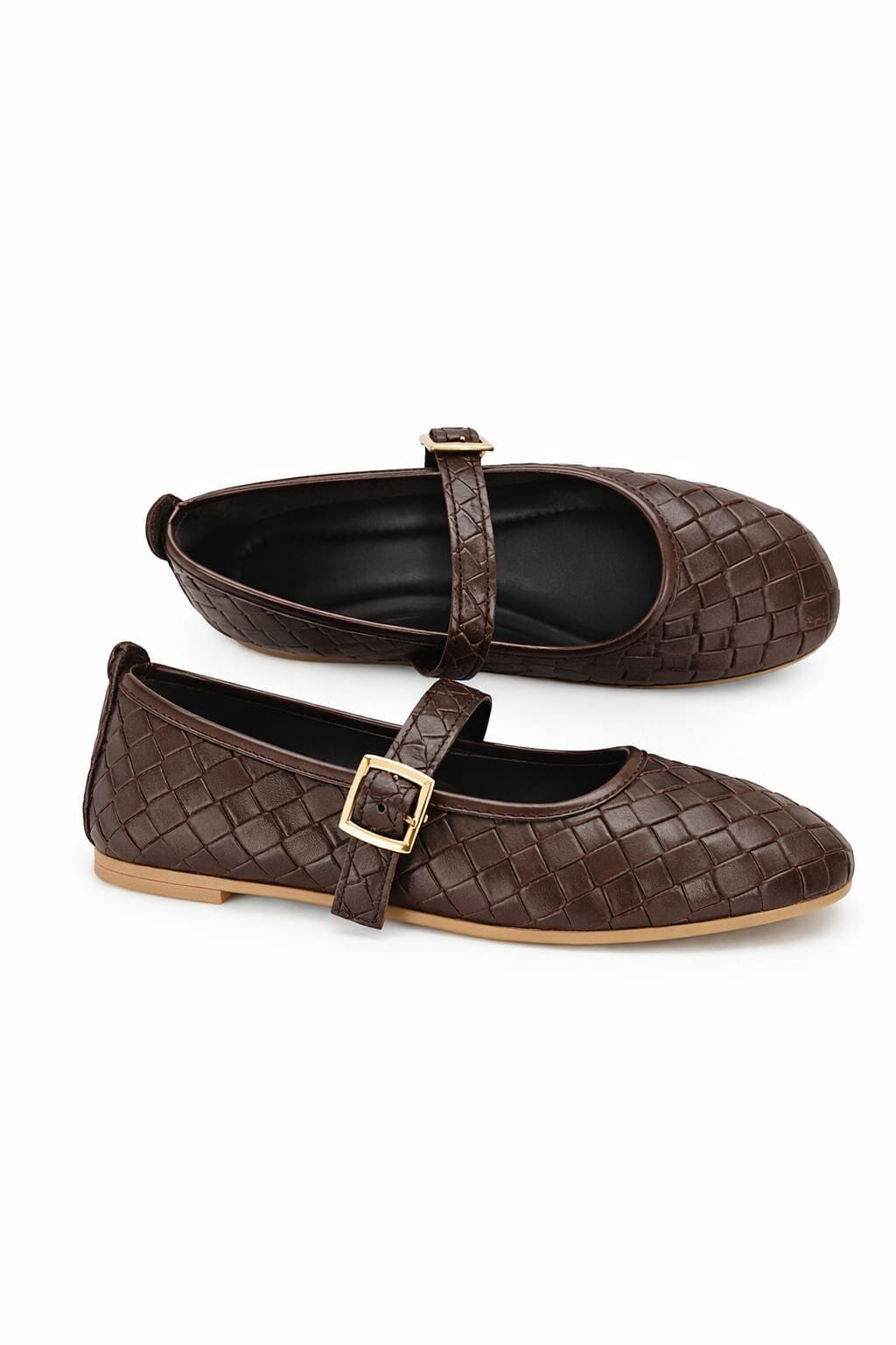Kadın Babet ayakkabı Klasik Örgü Deri Desenli Esnekligi Ve Zarif Günlük Babet KAHVERENGİ - 40