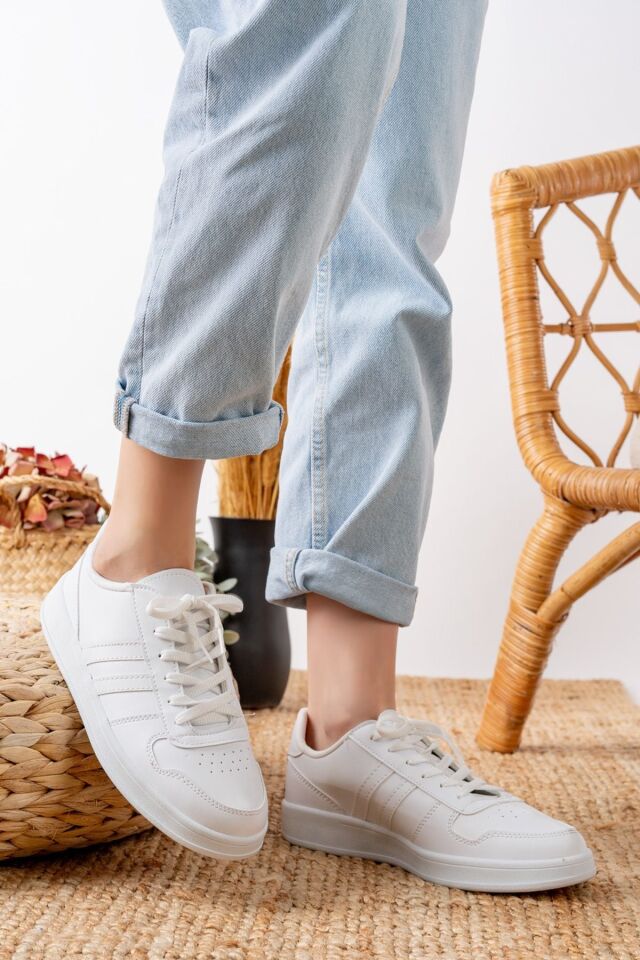 Unisex Spor Ayakkabı Günlük Casual Sneakers BEYAZ-BEYAZ - 39
