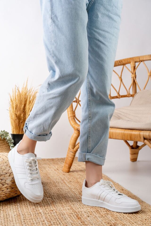 Unisex Spor Ayakkabı Günlük Casual Sneakers BEYAZ-BEYAZ - 39