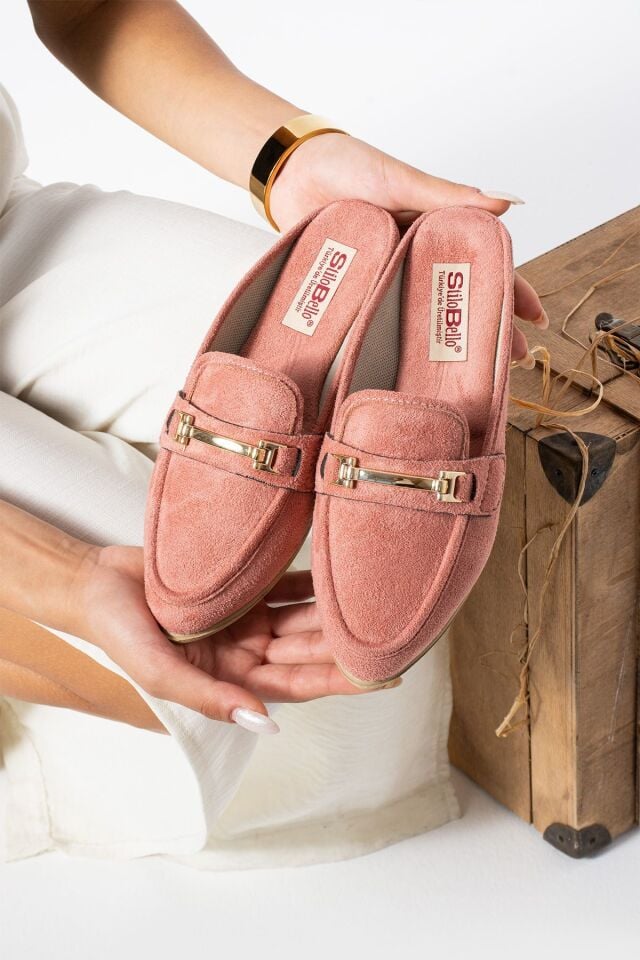 Kadın Babet Toka Detaylı Şık Rahat Ortopedik Günlük Terlik PUDRA - 39