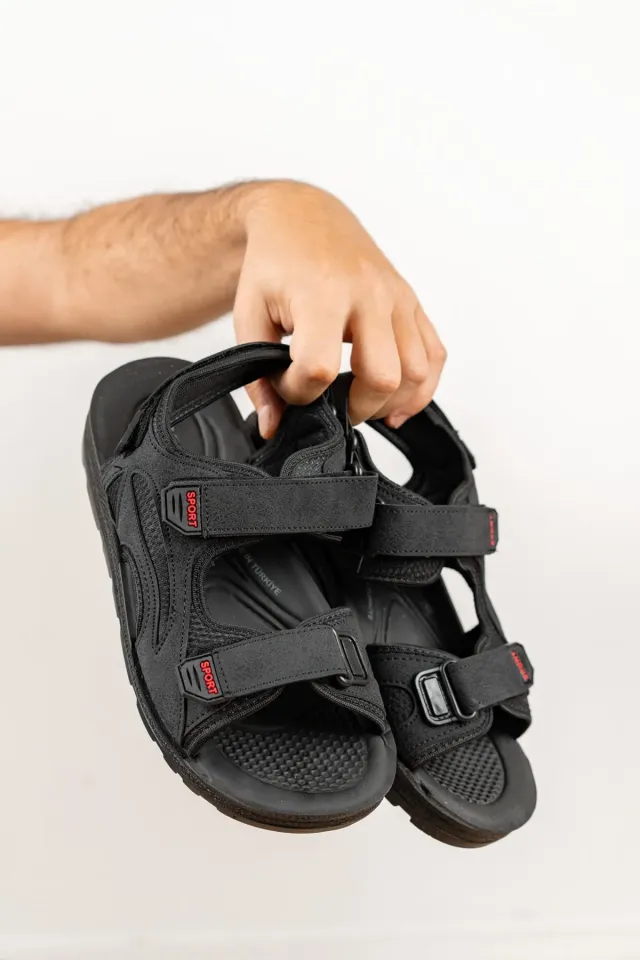 Ortopedik Anatomik Cırtlı Erkek Sandalet 47 - SİYAH