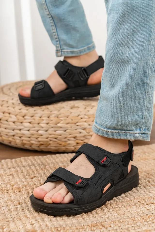 Ortopedik Anatomik Cırtlı Erkek Sandalet 47 - SİYAH