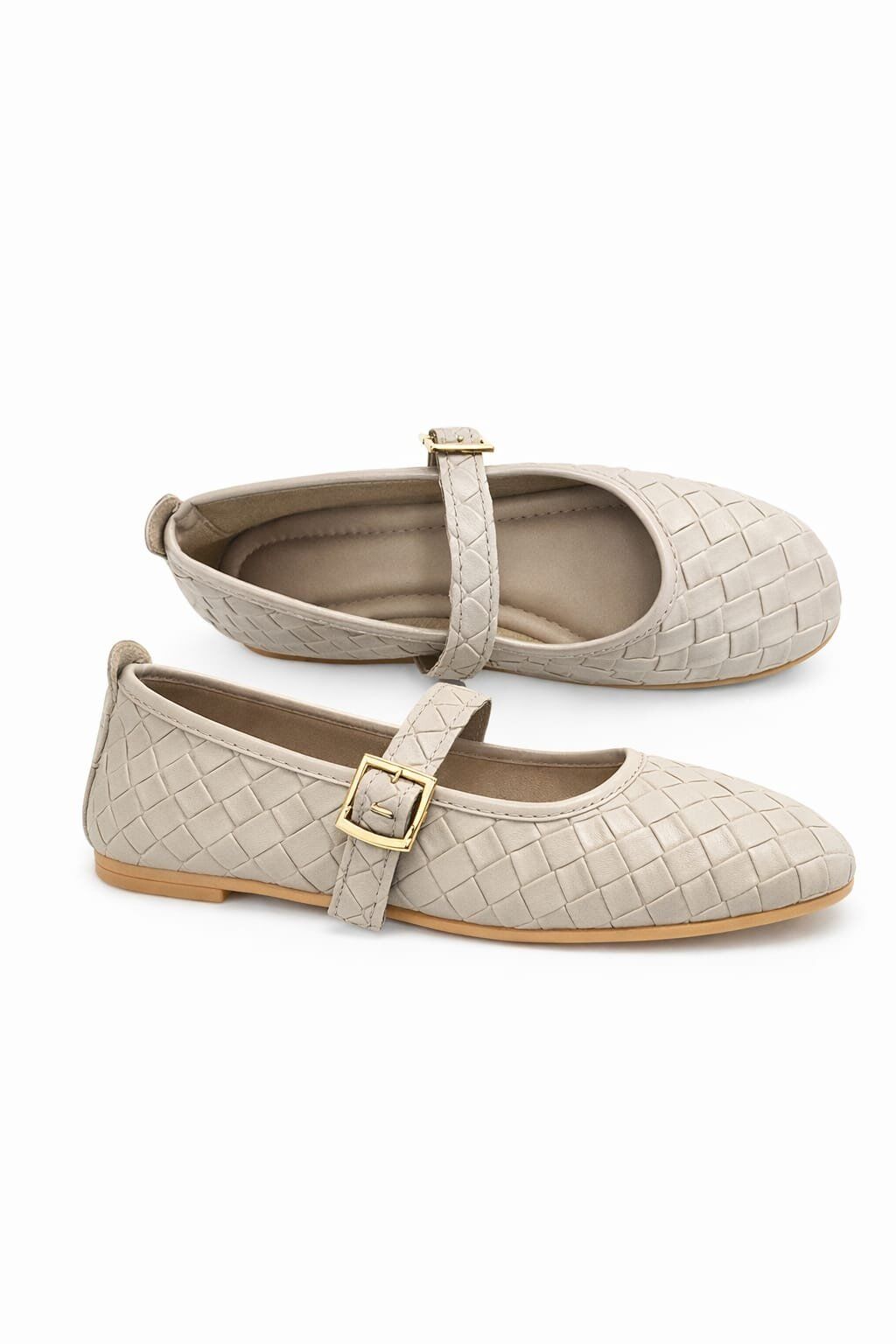 Kadın Babet ayakkabı Klasik Örgü Deri Desenli Esnekligi Ve Zarif Günlük Babet KREM - 37