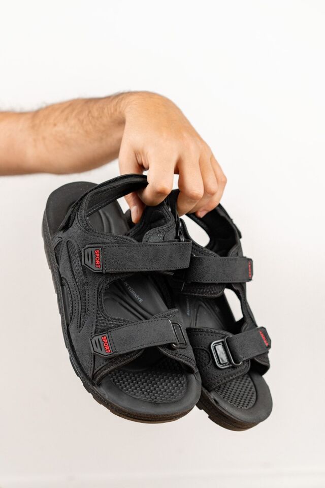 Ortopedik Anatomik Cırtlı Erkek Sandalet SİYAH - 43