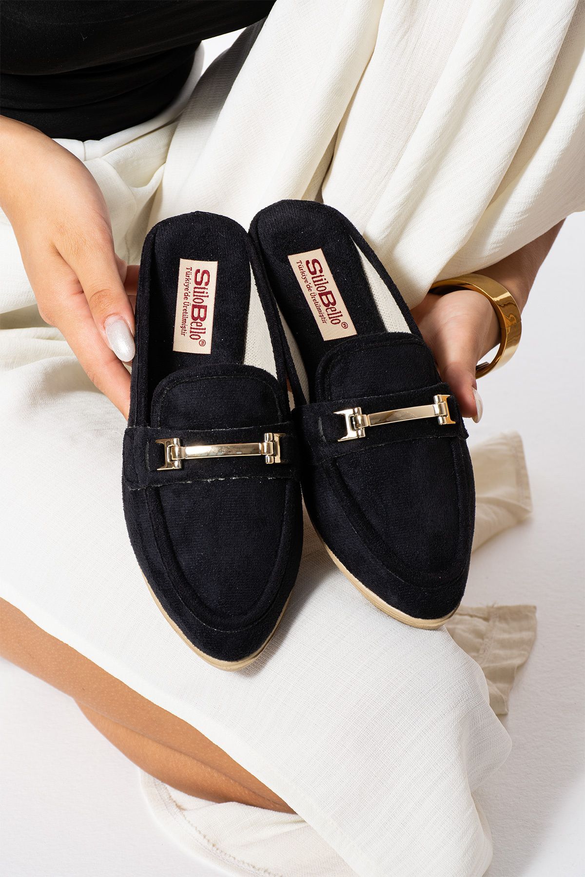 Kadın Babet Toka Detaylı Şık Rahat Ortopedik Günlük Terlik SİYAH - 39