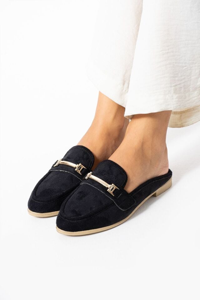 Kadın Babet Toka Detaylı Şık Rahat Ortopedik Günlük Terlik SİYAH - 39