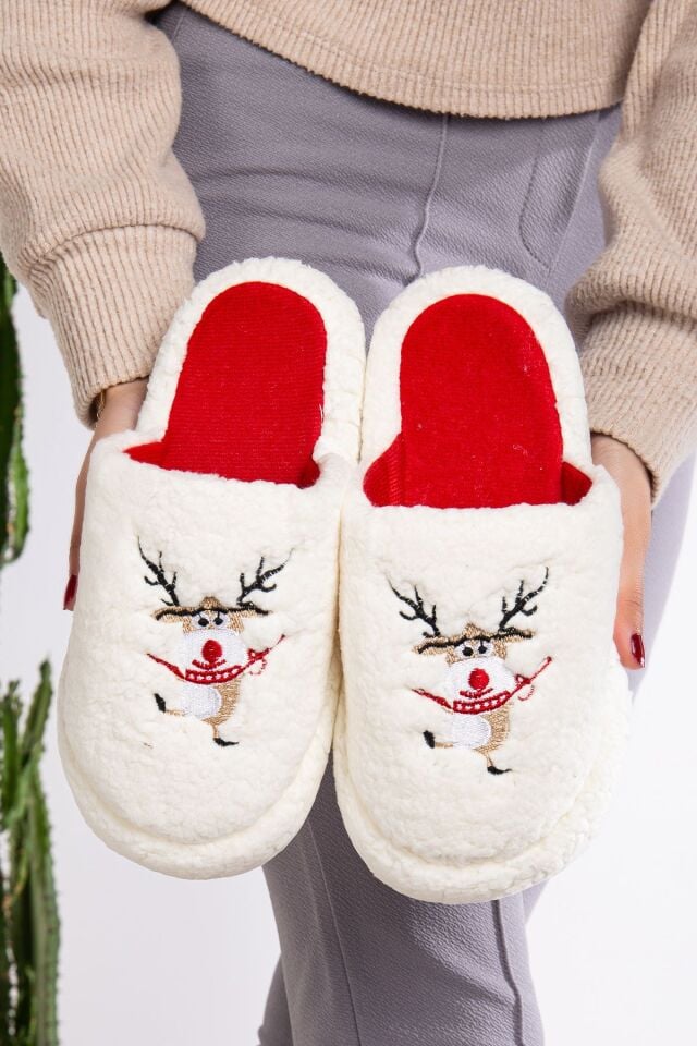 Kadın Peluş Ev Terliği Bayan Peluş Ev Terliği Misafir Terliği Bohça Terliği KREM - 38