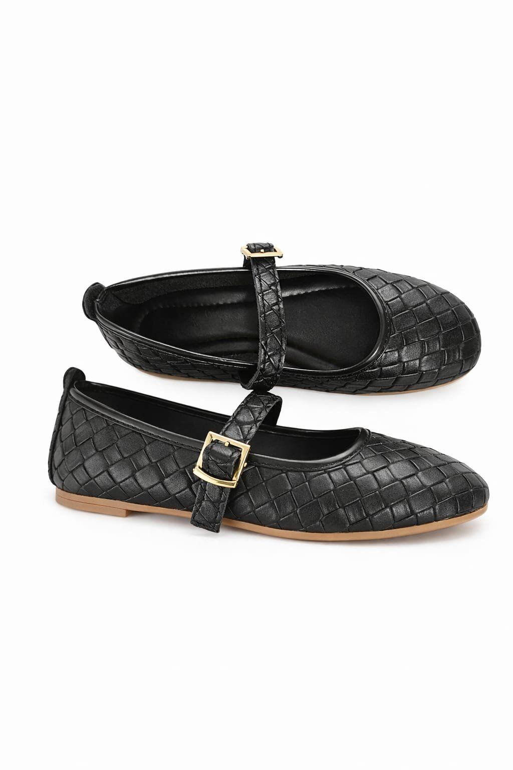 Kadın Babet ayakkabı Klasik Örgü Deri Desenli Esnekligi Ve Zarif Günlük Babet SİYAH - 38