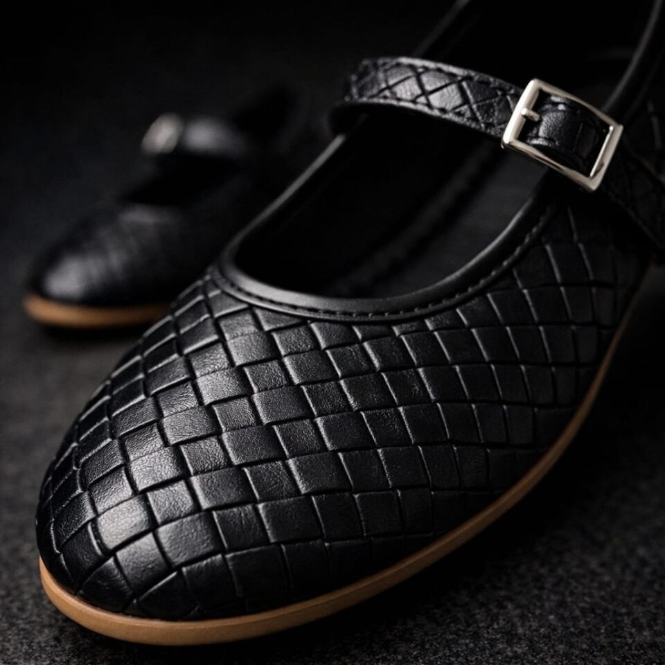 Kadın Babet ayakkabı Klasik Örgü Deri Desenli Esnekligi Ve Zarif Günlük Babet SİYAH - 38