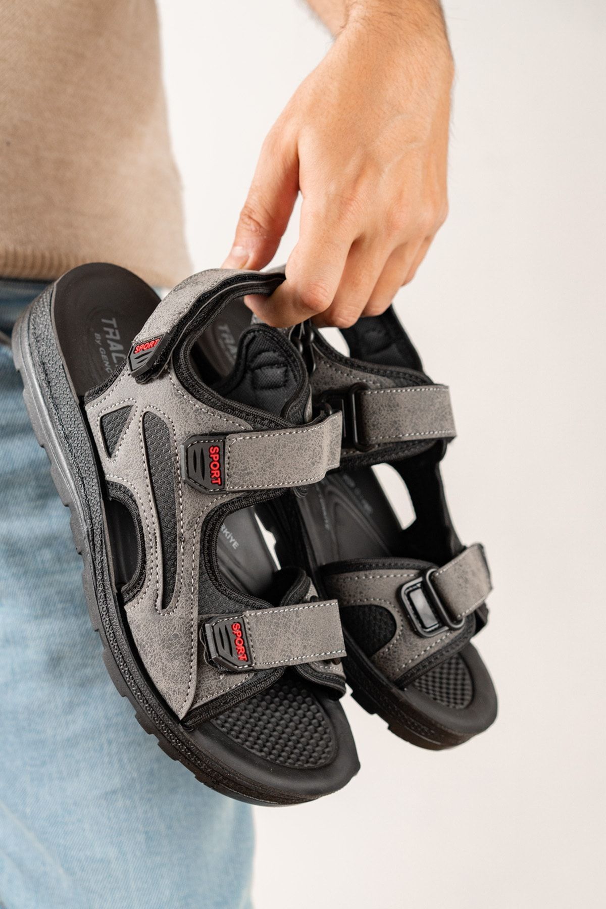 Ortopedik Anatomik Cırtlı Erkek Sandalet GRİ - 44