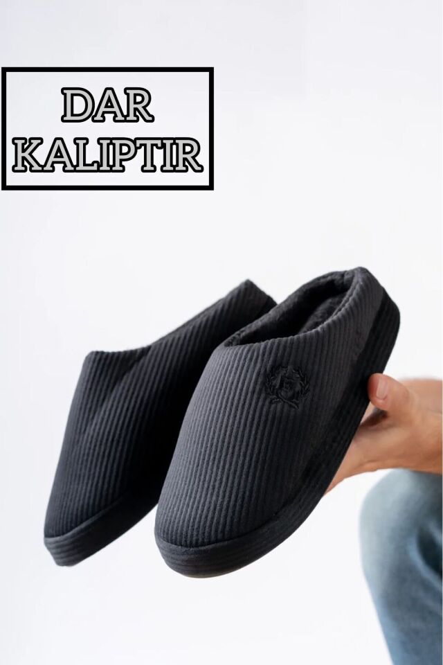 Unisex Nakışlı Kadife Ev Terliği SİYAH - 42