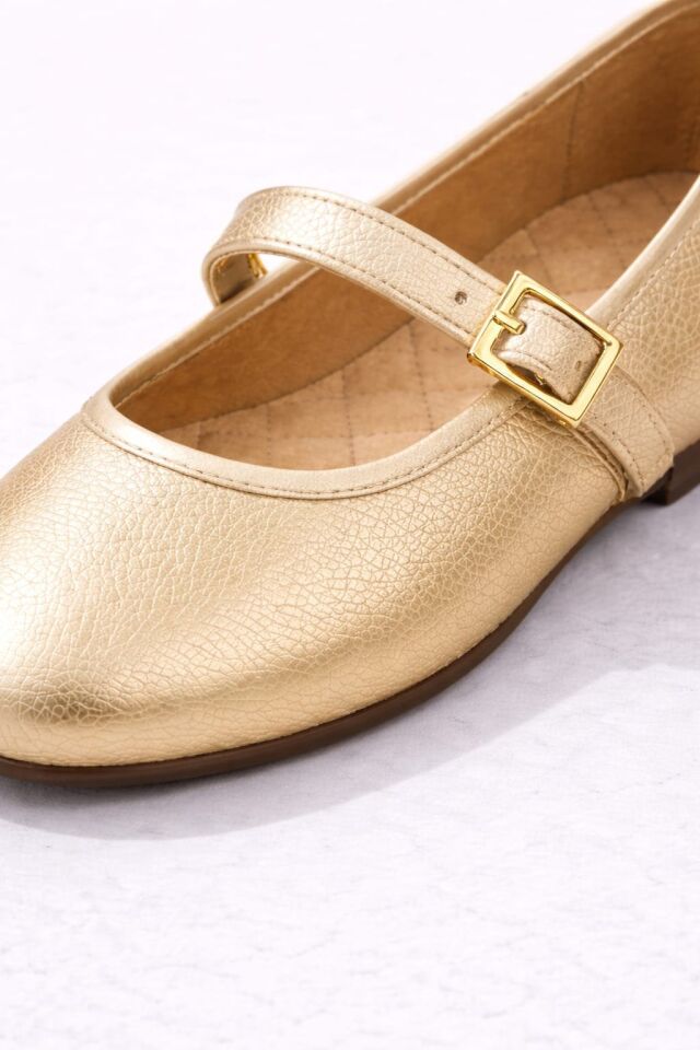 Tek Bantlı Gold Tokalı Lastikli Şık Kadın Babet Ayakkabı ALTIN - 40