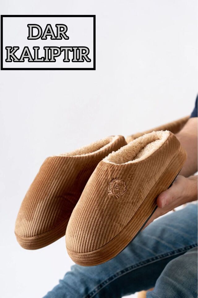 Unisex Nakışlı Kadife Ev Terliği TABA - 43
