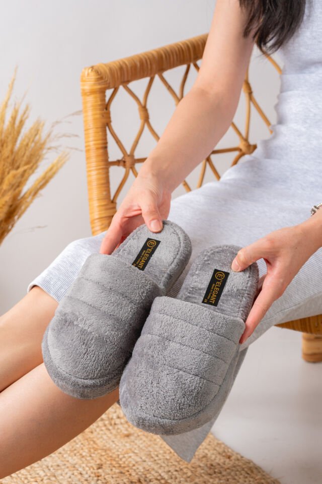 Sessiz Taban Kadın Terlik Kapalı Ev Terliği GRİ - 38