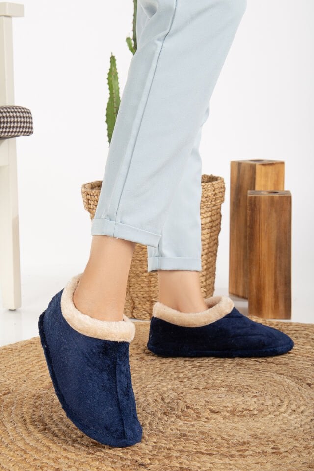 Unisex Peluş Içi Yünlü Kışlık Panduf Ev Pandufu LACİVERT LACİVERT - 42