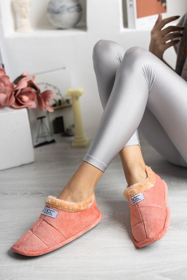 Unisex Peluş Içi Yünlü Kışlık Panduf Ev Pandufu LACİVERT PUDRA - 38