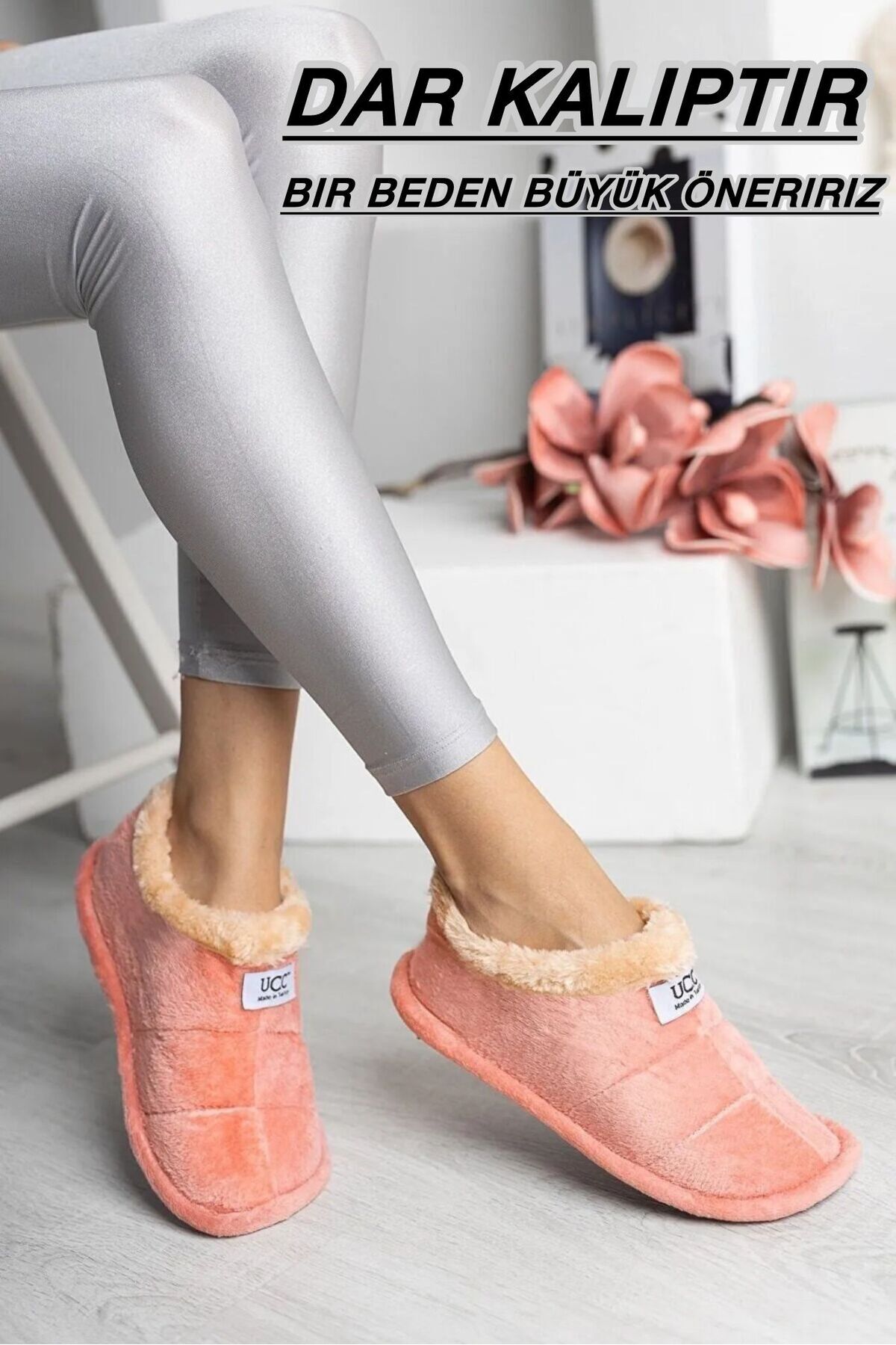 Unisex Peluş Içi Yünlü Kışlık Panduf Ev Pandufu LACİVERT PUDRA - 39