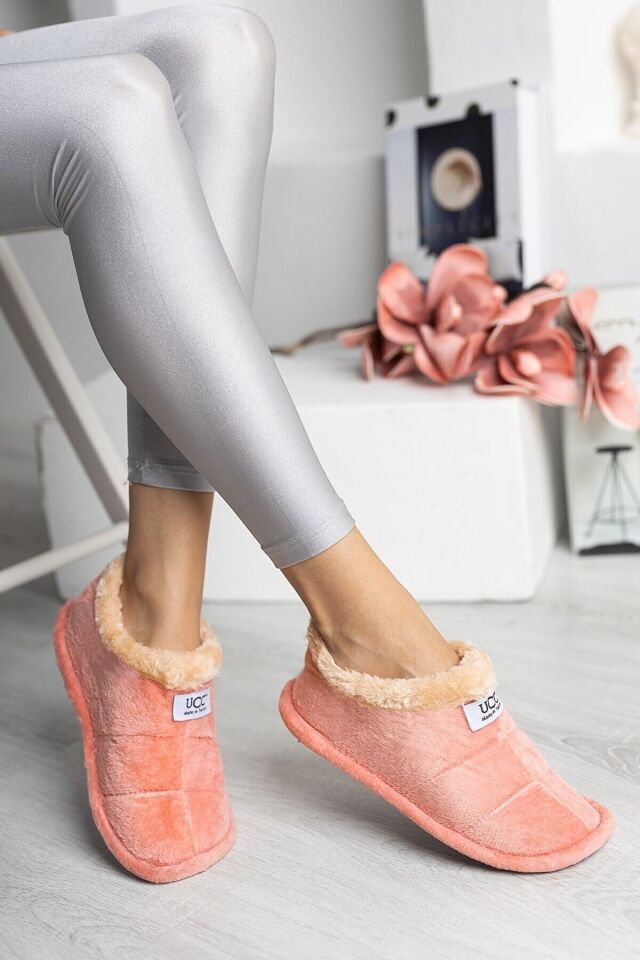 Unisex Peluş Içi Yünlü Kışlık Panduf Ev Pandufu LACİVERT PUDRA - 39