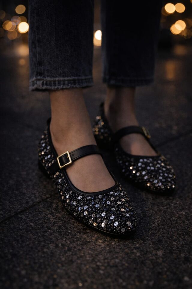 Pullu Simli Payetli Toka Detaylı Kadın Şık Günlük Babet GÜMÜŞ TOKALI - 40