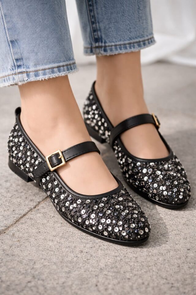 Pullu Simli Payetli Toka Detaylı Kadın Şık Günlük Babet GÜMÜŞ TOKALI - 40