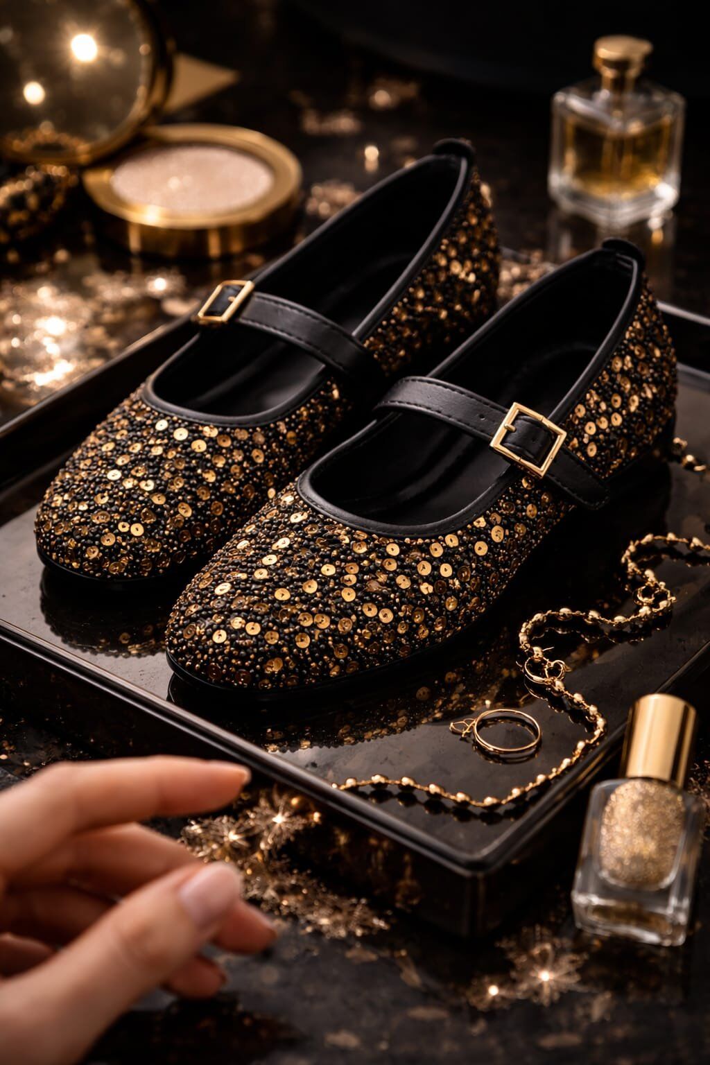 Pullu Simli Payetli Toka Detaylı Kadın Şık Günlük Babet ALTIN TOKALI - 40