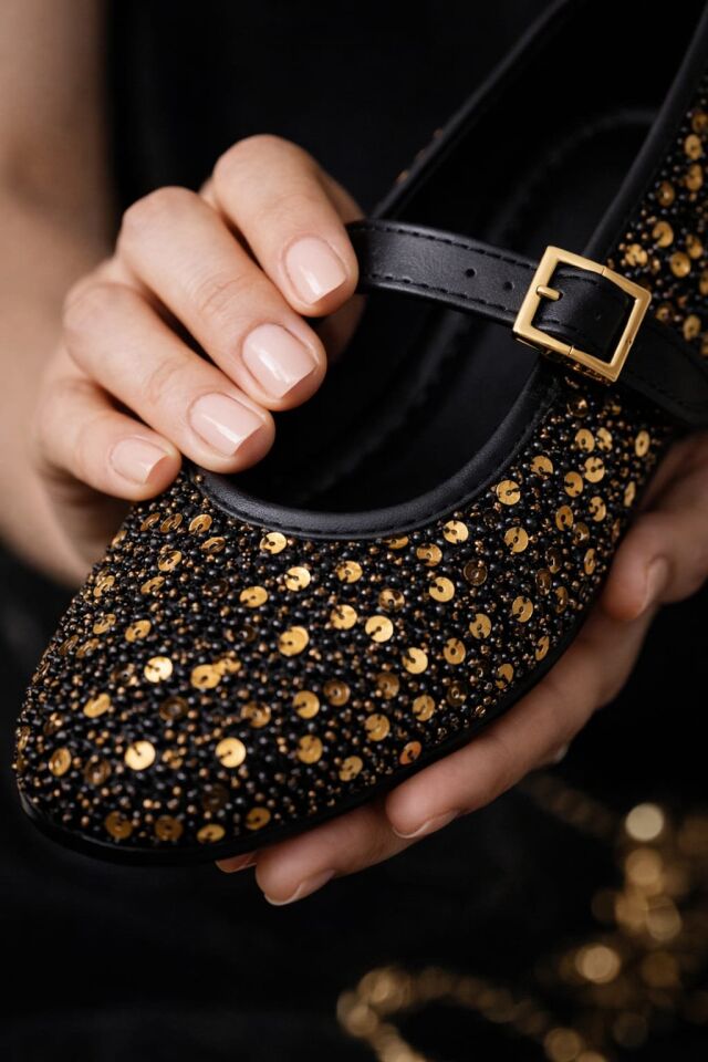 Pullu Simli Payetli Toka Detaylı Kadın Şık Günlük Babet ALTIN TOKALI - 40