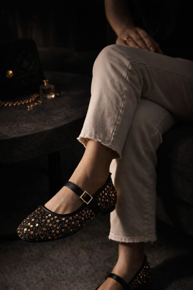 Pullu Simli Payetli Toka Detaylı Kadın Şık Günlük Babet ALTIN TOKALI - 40