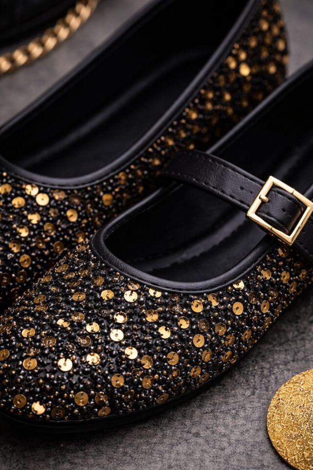 Pullu Simli Payetli Toka Detaylı Kadın Şık Günlük Babet ALTIN TOKALI - 40