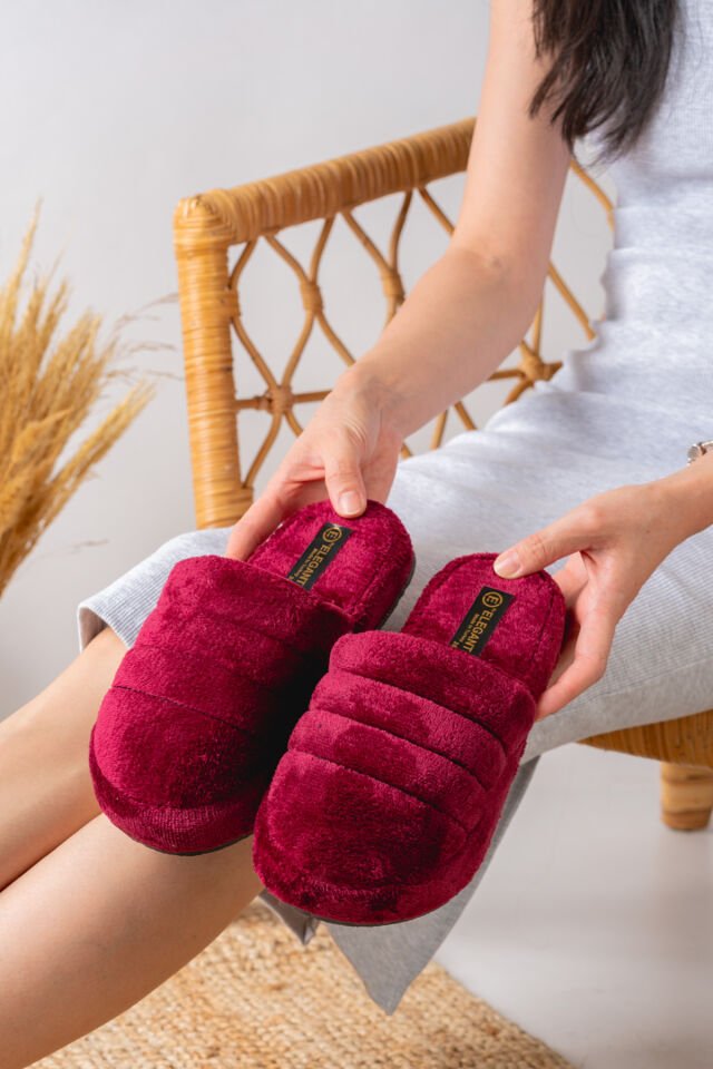 Sessiz Taban Kadın Terlik Kapalı Ev Terliği BORDO - 37