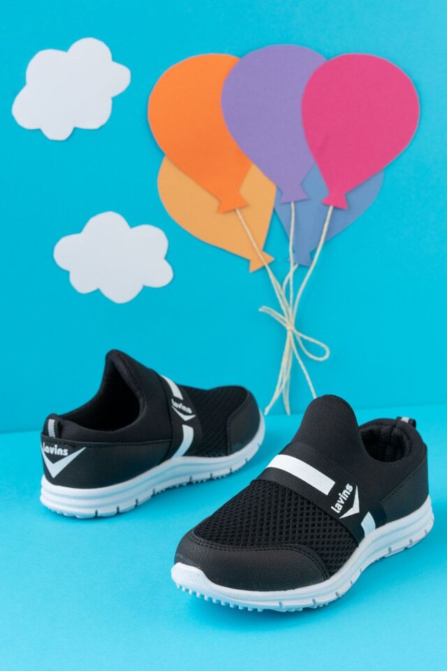 Tedy Garantili Unisex Çocuk Bağcıksız Rahat Esnek Günlük Sneaker Spor Ayakkabı SİYAH - 30