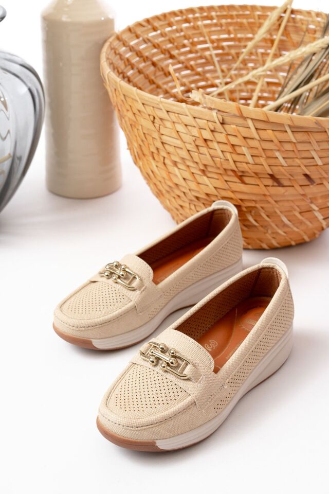 Kadın Anne Ortopedik Terletmez Kaymaz Ayakkabı Babet 262 KREM - 37