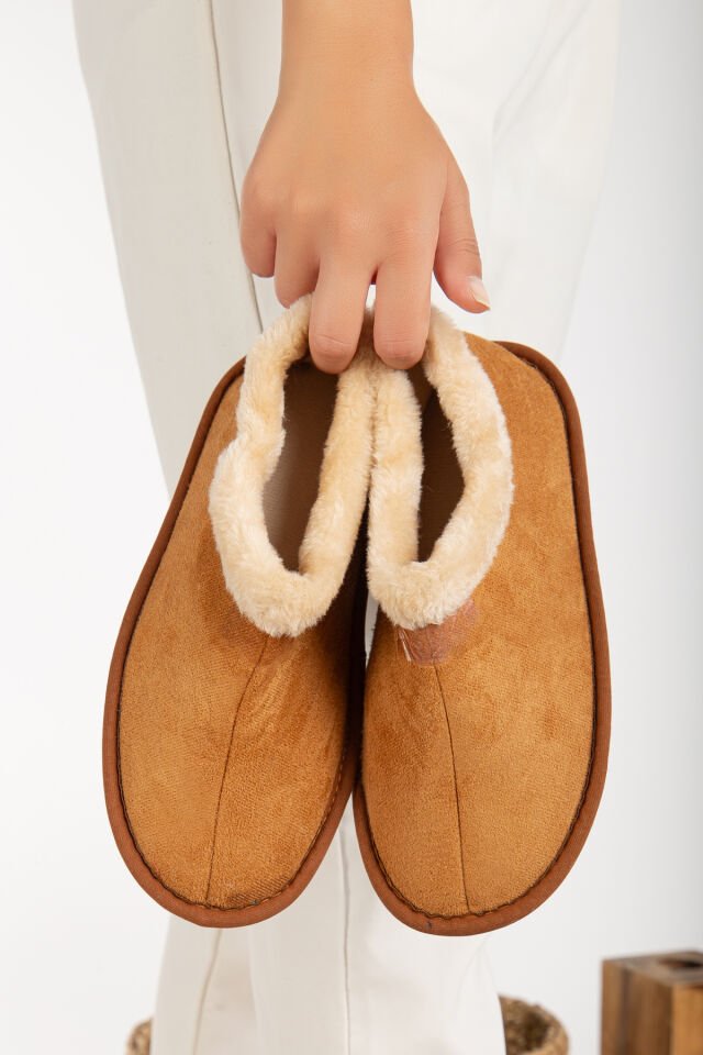 Unisex Peluş Içi Yünlü Kışlık Panduf Ev Pandufu LACİVERT TABA - 42